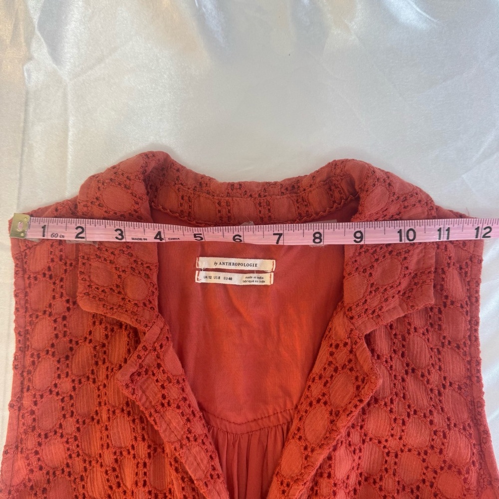 Anthropologie Elm Burnt Rust Orange Lacy Eyelet Sleeveless Collared Midi Dress - Picture 10 of 14